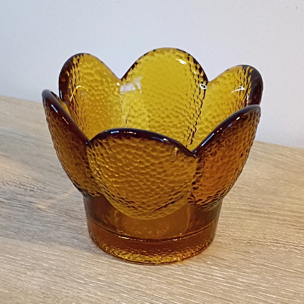 Viking Amber Gold Pressed Flower Tea Light Holder